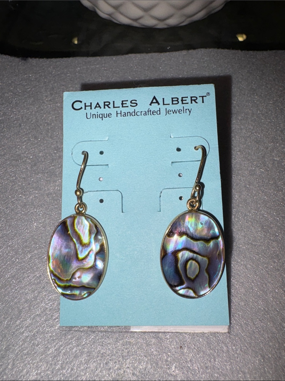 Charles Albert Iridescent Abalone Oval Drop Earrings